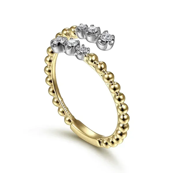 14K White-Yellow Gold Bujukan Ball and Diamond Open Bypass Ring Image 2 Mees Jewelry Chillicothe, OH