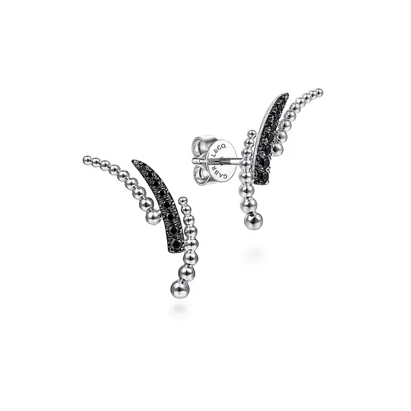 14K White Gold Triple Split Curved Bar Bujukan Black Diamond Stud Earrings Mees Jewelry Chillicothe, OH