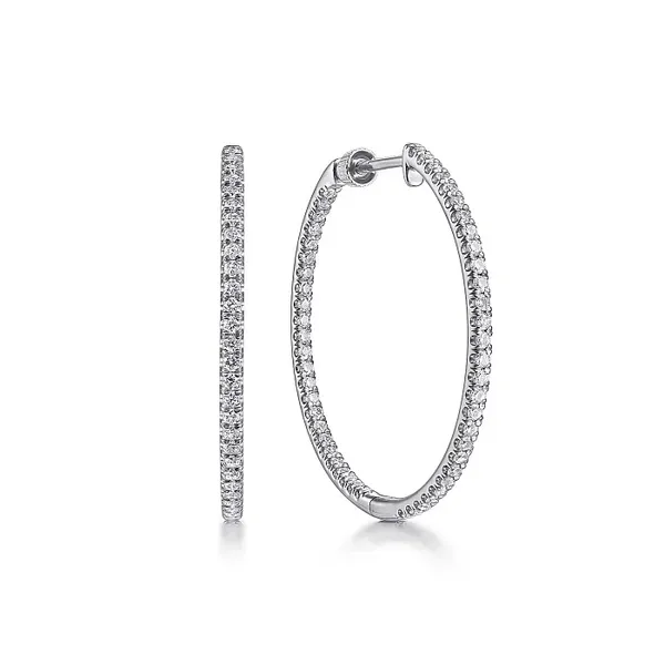14K White Gold French Pave 30mm Round Inside Out Diamond Hoop Earrings Mees Jewelry Chillicothe, OH