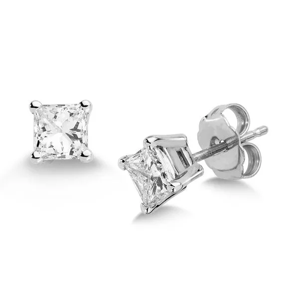 14kt White Gold Princess shaped 0.75ctw Diamond Studs Mees Jewelry Chillicothe, OH