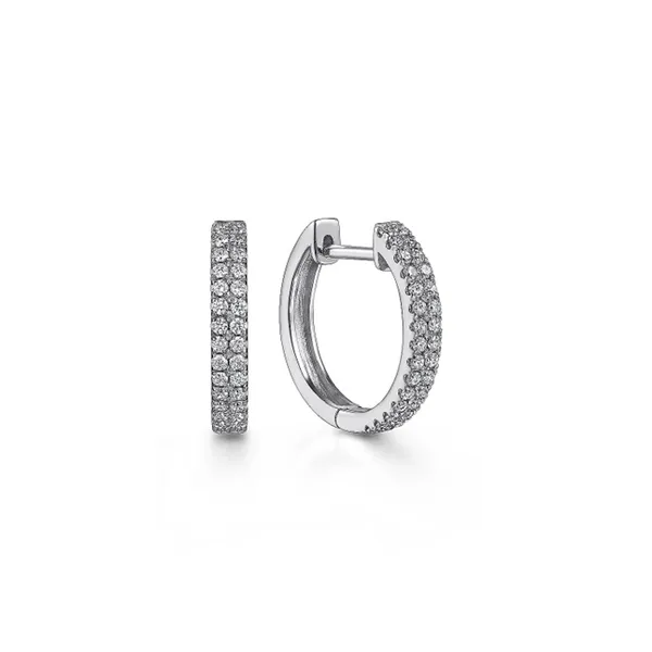 14K White Gold 10mm Diamond Classic Huggies Mees Jewelry Chillicothe, OH