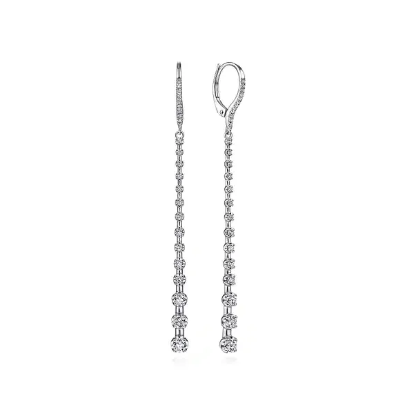 14K White Gold Long Graduating Diamond Bar Earrings Mees Jewelry Chillicothe, OH