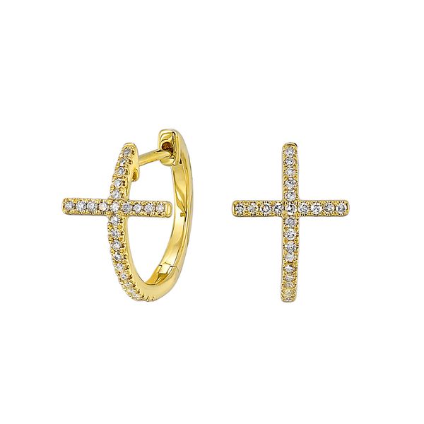 Yellow Gold Diamond Cross Hoops Mees Jewelry Chillicothe, OH