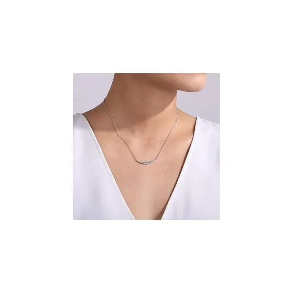14K White Gold Curved Diamond Bar Necklace Image 3 Mees Jewelry Chillicothe, OH