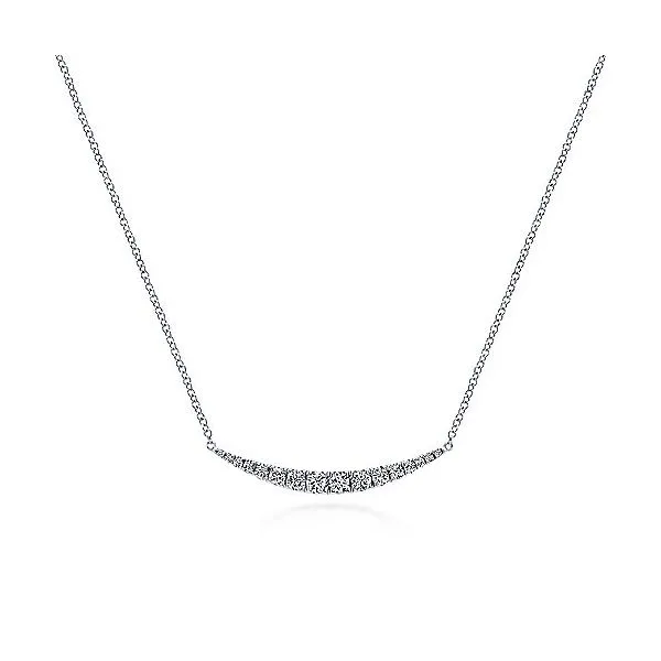 14K White Gold Curved Diamond Bar Necklace Mees Jewelry Chillicothe, OH