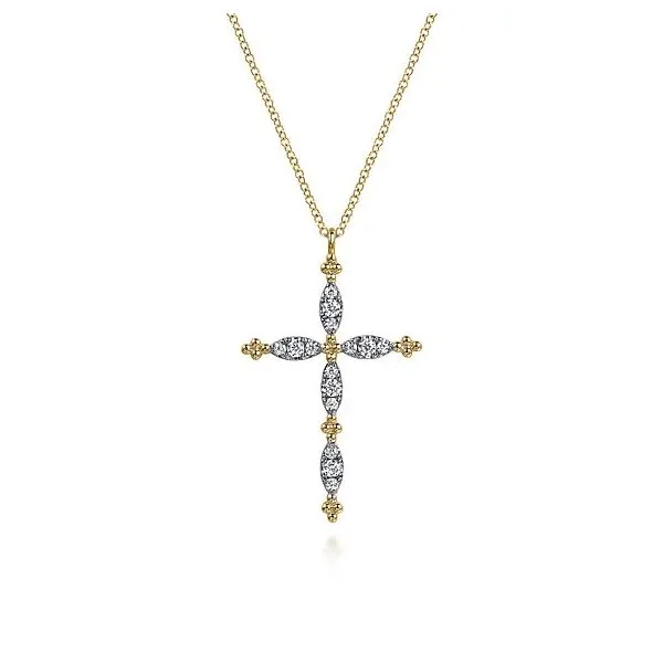 14K Yellow Gold Bujukan Diamond Cross Pendant Necklace Mees Jewelry Chillicothe, OH