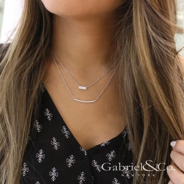14K White Gold Diamond Pave Curved Bar Necklace Image 3 Mees Jewelry Chillicothe, OH