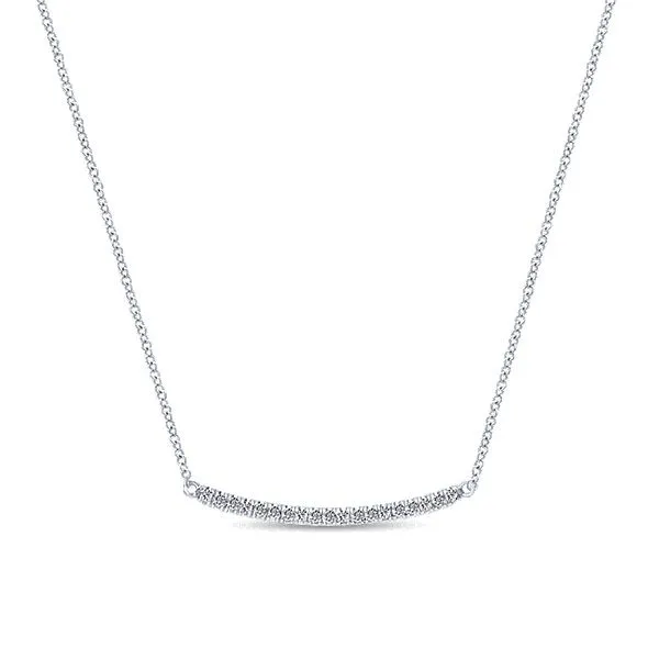 14K White Gold Diamond Pave Curved Bar Necklace Mees Jewelry Chillicothe, OH