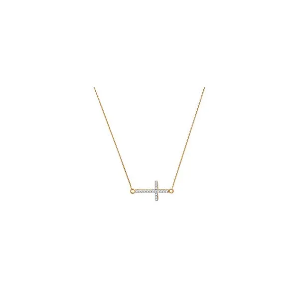 10KT Yellow Gold 0.10ctw Diamond Sideways Cross Pendant With 18