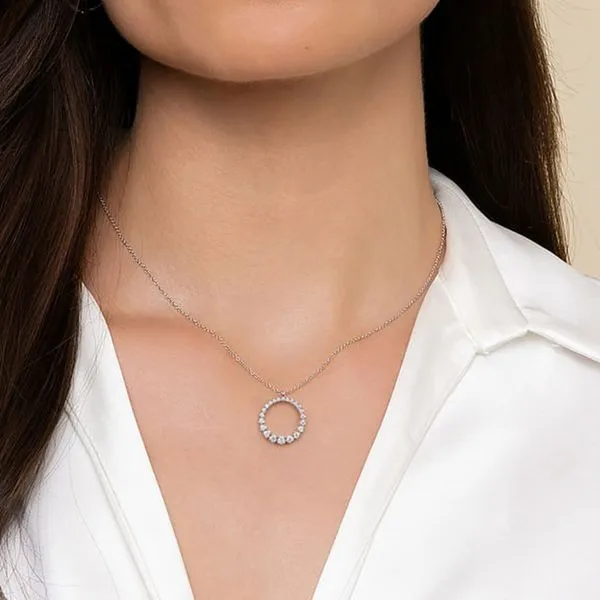 14K White Gold Diamond Circle Pendant Necklace Image 2 Mees Jewelry Chillicothe, OH