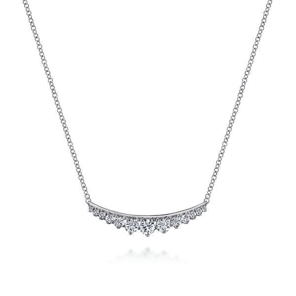 14K White Gold Curved Diamond Bar Necklace Mees Jewelry Chillicothe, OH