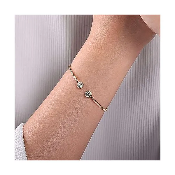 14K Yellow Gold Bujukan Bead Split Cuff Bracelet with Round Pavé Diamond Discs Image 4 Mees Jewelry Chillicothe, OH