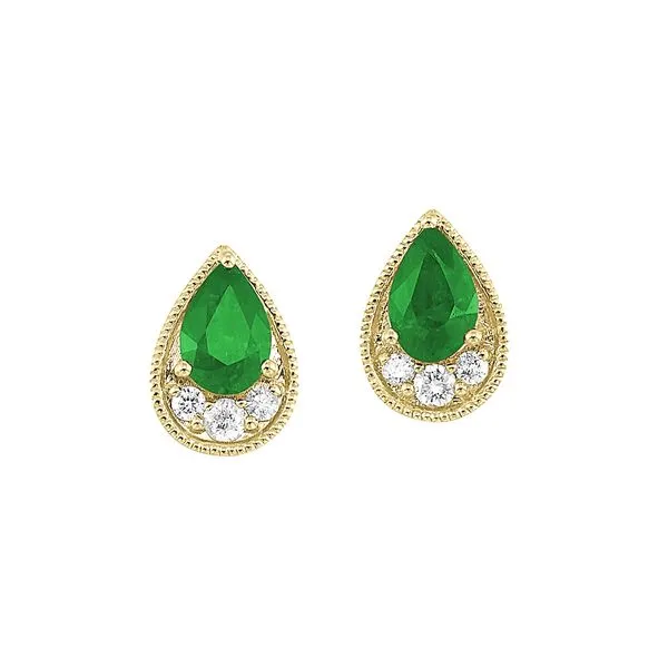 14Kt Yellow Gold Diamond 1/10Ctw & Emerald 3/4Ctw Earring Mees Jewelry Chillicothe, OH