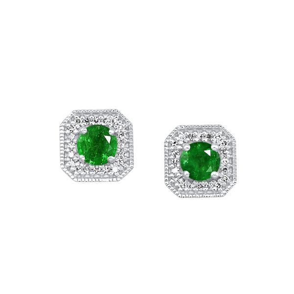 10kt White Gold Diamond created Emerald Earring Mees Jewelry Chillicothe, OH