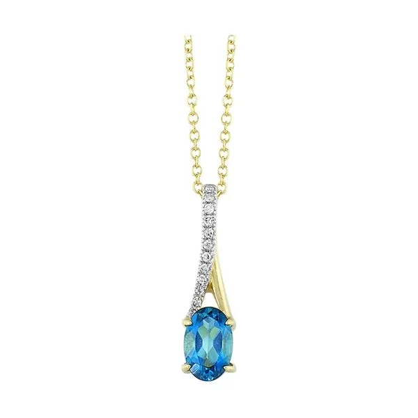 10Kt Yellow Gold Diamond 1/25Ctw & Blue Topaz 1/2Ctw Pendant Mees Jewelry Chillicothe, OH