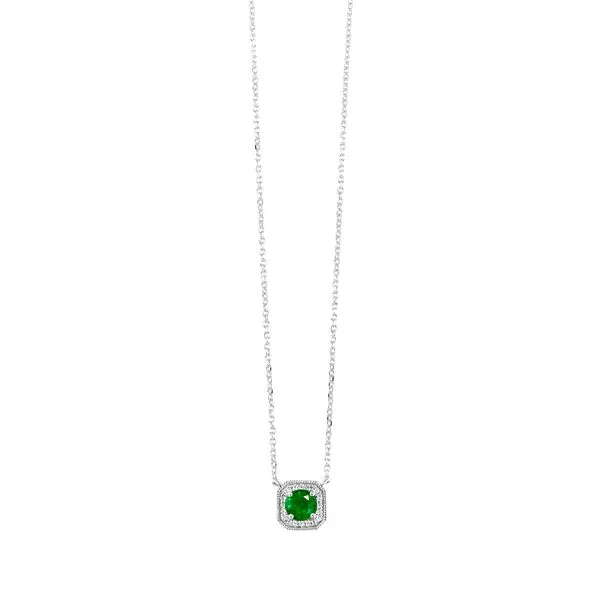 10kt White Gold Diamond and created Emerald Pendant Mees Jewelry Chillicothe, OH