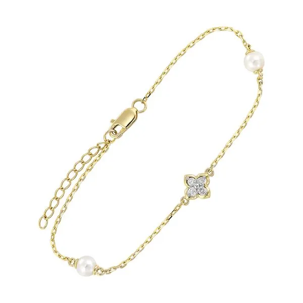 14Kt Yellow Gold Diamond 1/12Ctw & Pearl Bracelet Mees Jewelry Chillicothe, OH
