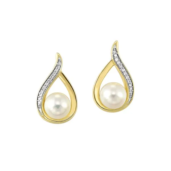 14Kt Yellow Gold Diamond 1/25Ctw & Pearl 2Ctw Earring Mees Jewelry Chillicothe, OH
