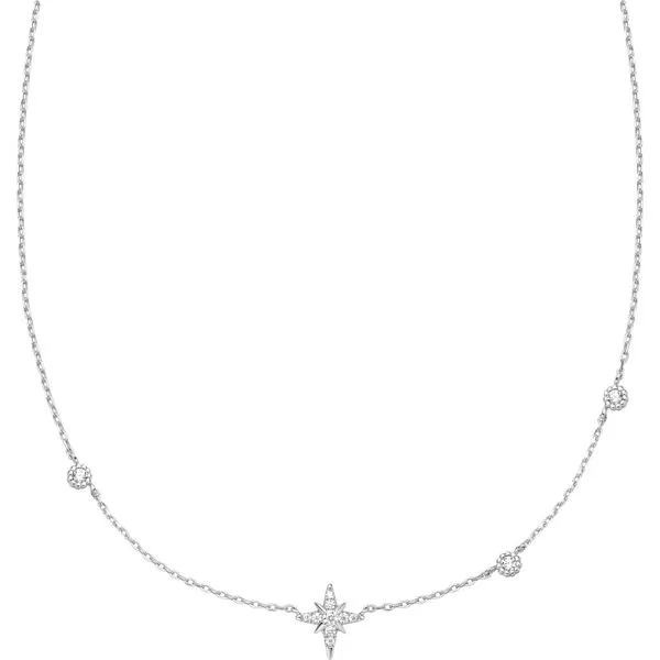 Silver Eight-Pointed Star Cubic Zirconia Station Necklace Mees Jewelry Chillicothe, OH
