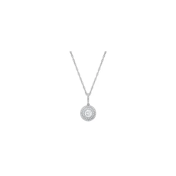 Sterling Silver CZ Double Halo Pendant With 18