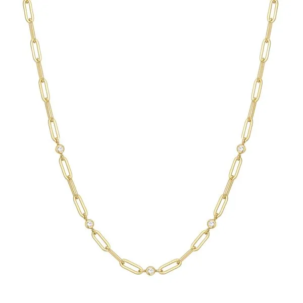 Gold Bezel Station Paper Clip Chain Necklace Mees Jewelry Chillicothe, OH
