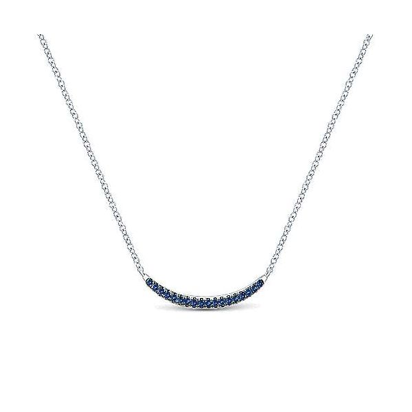 925 Sterling Silver and Sapphire Curved Bar Necklace Mees Jewelry Chillicothe, OH