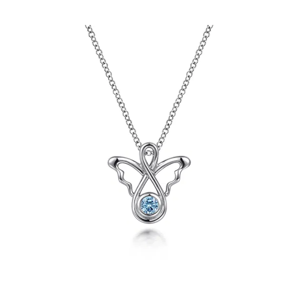 925 Sterling Silver Blue Topaz Angel Pendant Necklace Mees Jewelry Chillicothe, OH