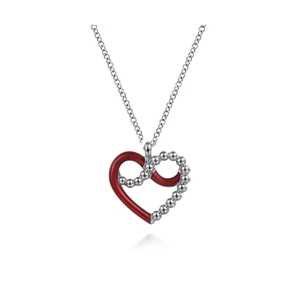 925 Sterling Silver Heart Pendant Necklace with Chrome Red Enamel Mees Jewelry Chillicothe, OH