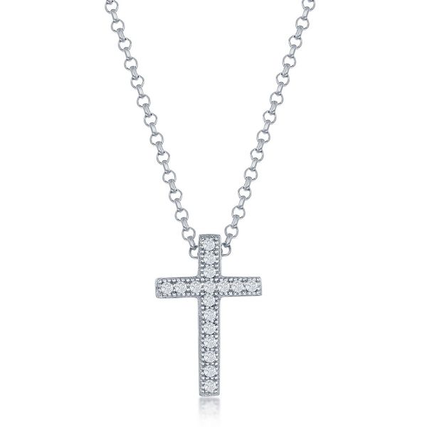 Sterling Silver, 9x15mm Micro Pave CZ Cross Pendant - Small Mees Jewelry Chillicothe, OH