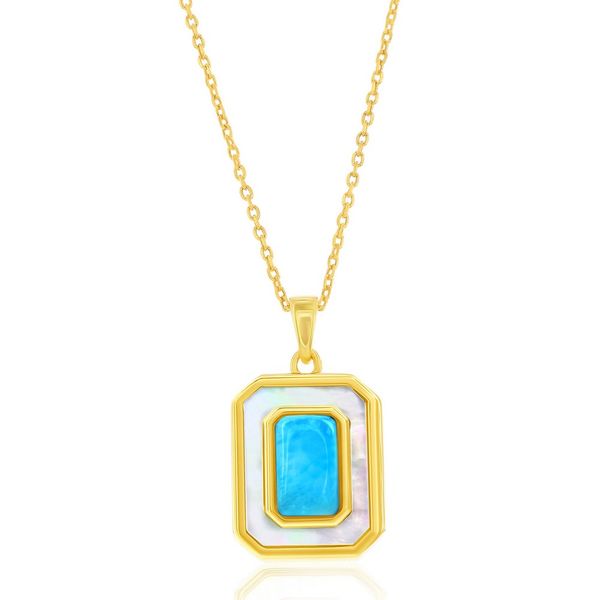 Sterling Silver, Larimar & MOP Rectangle Pendant - Gold Plated Mees Jewelry Chillicothe, OH