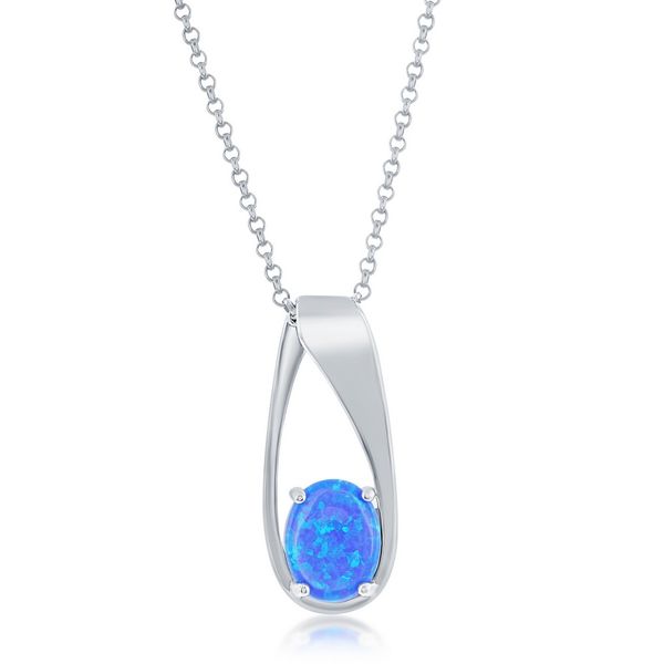 Sterling Silver, Oval Blue Opal Long Pendant Mees Jewelry Chillicothe, OH