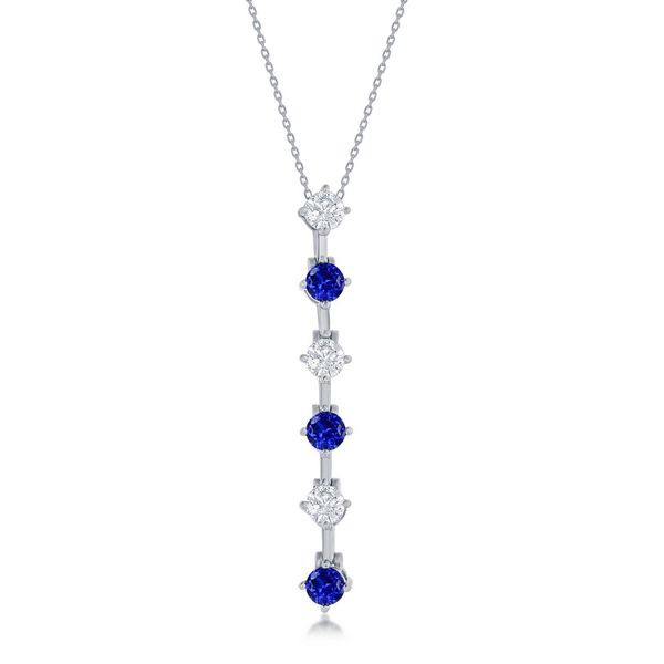 Sterling Silver, Round White & Sapphire CZ Long Pendant Mees Jewelry Chillicothe, OH