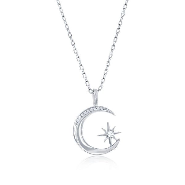Sterling Silver, Crescent Moon & North Star CZ Necklace Mees Jewelry Chillicothe, OH