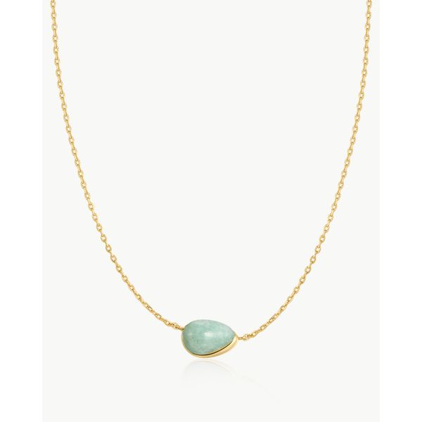 925 Sterling Silver with 14kt Gold Plating Bezel Amazonite Organic Dome Pebble Necklace Mees Jewelry Chillicothe, OH