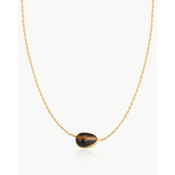 925 Sterling Silver with 14kt Gold Plating Bezel Tiger’s Eye Organic Dome Pebble Necklace Mees Jewelry Chillicothe, OH