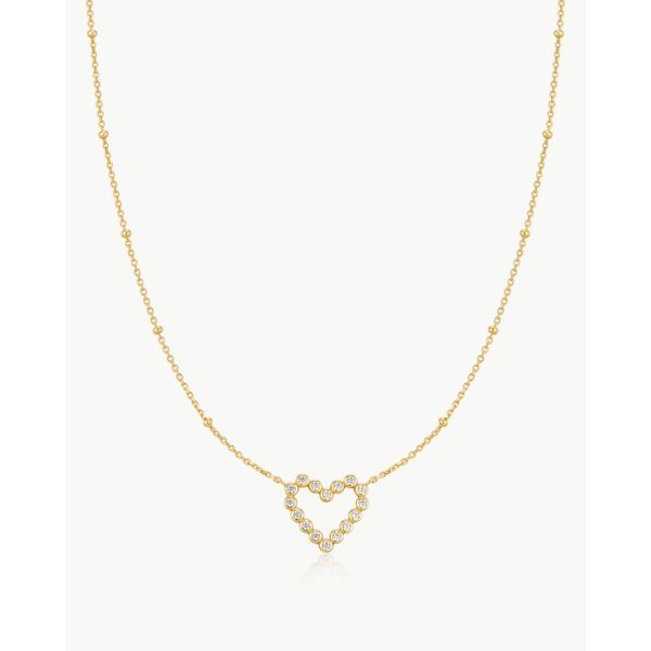 Gold Bezel-Set Round Open Heart Necklace Mees Jewelry Chillicothe, OH