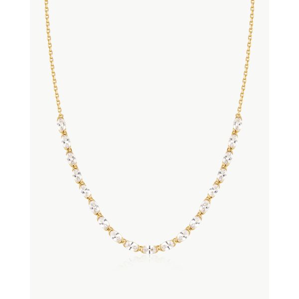 925 Sterling Silver with 14kt Gold Plating Half-Bezel Oval Half-Tennis Necklace Mees Jewelry Chillicothe, OH