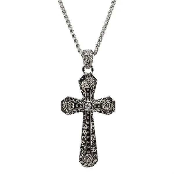 Silver Celtic Cross Pendant - Ruthenium and Cubic Zirconia 22
