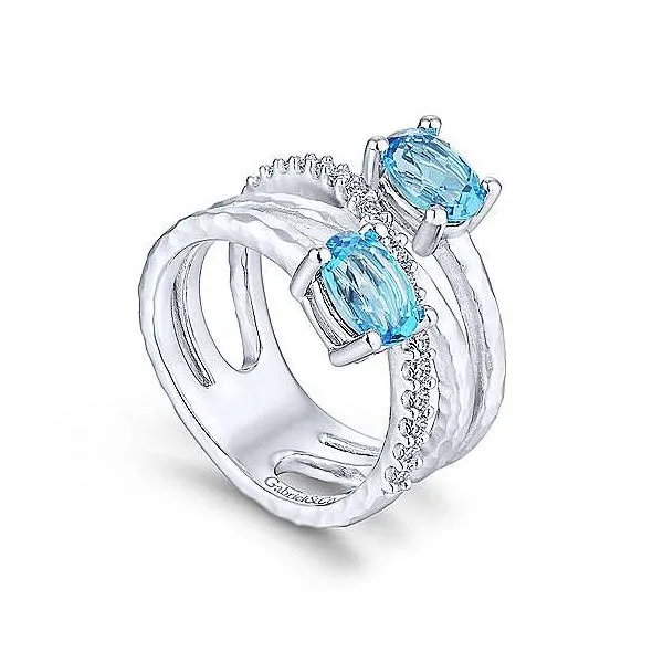 925 Sterling Silver Multi Row Blue Topaz and White Sapphire Ring Image 3 Mees Jewelry Chillicothe, OH