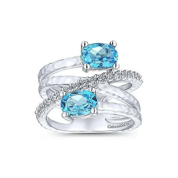 925 Sterling Silver Multi Row Blue Topaz and White Sapphire Ring Image 4 Mees Jewelry Chillicothe, OH