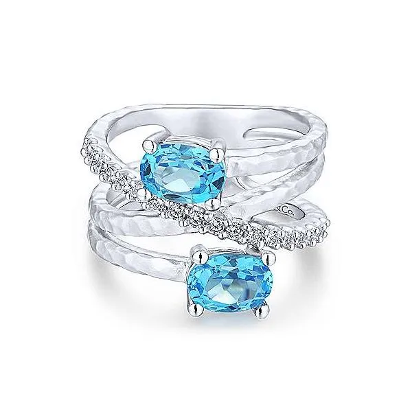 925 Sterling Silver Multi Row Blue Topaz and White Sapphire Ring Mees Jewelry Chillicothe, OH