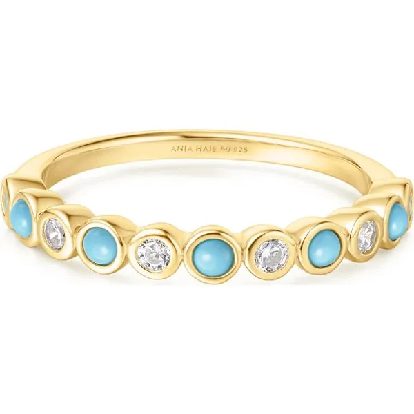 Gold Bezel Lab Created Turquoise Ring Mees Jewelry Chillicothe, OH