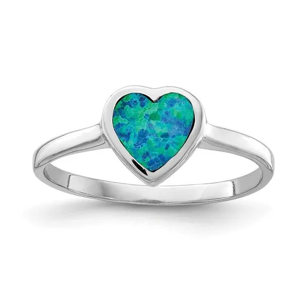 Sterling Silver Rhodium-plated Polished Heart Synthetic Opal Ring Mees Jewelry Chillicothe, OH