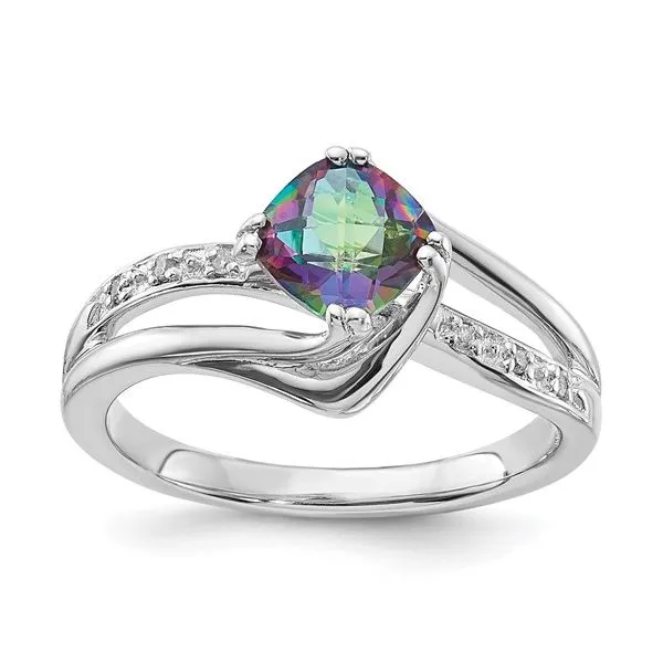 Sterling Silver Mystic Fire Topaz Ring with Diamonds Mees Jewelry Chillicothe, OH