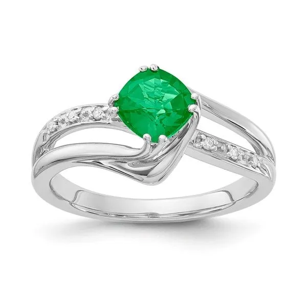 Sterling Silver Created Emerald and Diamond Ring Mees Jewelry Chillicothe, OH