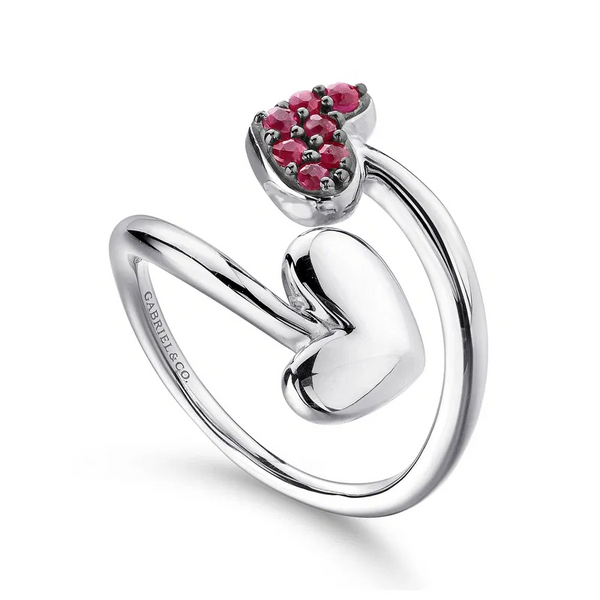 925 Sterling Silver Bypass Heart Ring with Ruby Stones Image 2 Mees Jewelry Chillicothe, OH