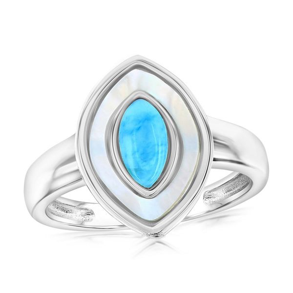 Sterling Silver, MOP & Larimar Marquise Ring Mees Jewelry Chillicothe, OH