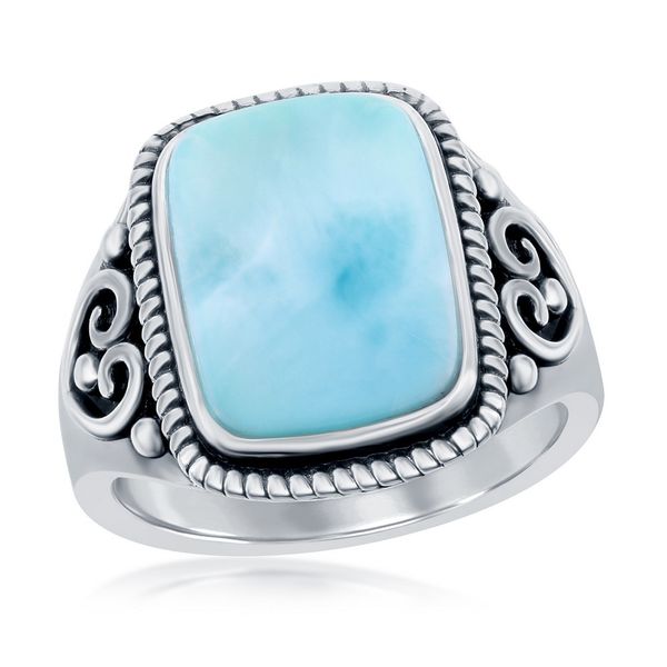 Sterling Silver Rectangle Larimar Filigree Design Ring Mees Jewelry Chillicothe, OH