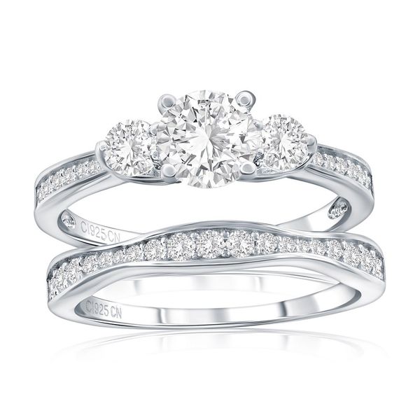 Sterling Silver, Triple Round CZ 2-PC Engagement Ring Mees Jewelry Chillicothe, OH