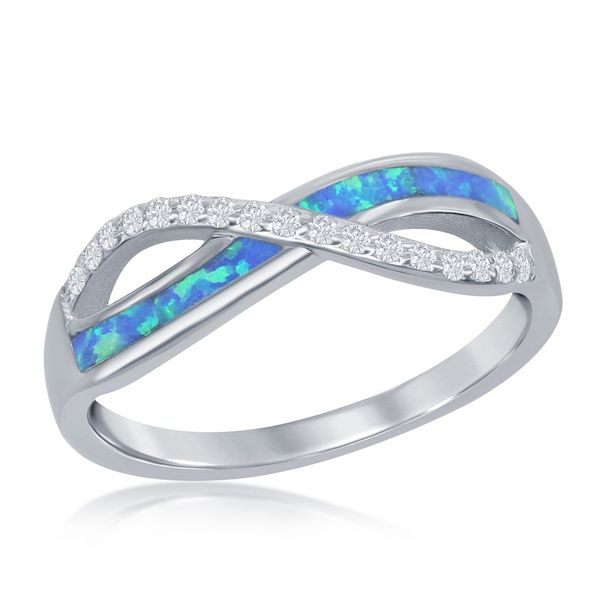 Sterling Silver, CZ and Blue Inlay Opal Infinity Ring Mees Jewelry Chillicothe, OH